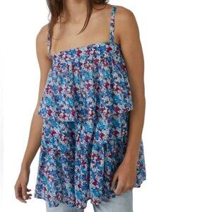 NWT Free People Talia Tiered Tank Blue Combo size:  EXTRA SMALL